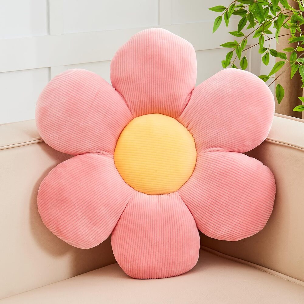 2777 Pink Flower Pillow, 19.6" Cute Flower Shaped Floor Pillow, Aesthetic